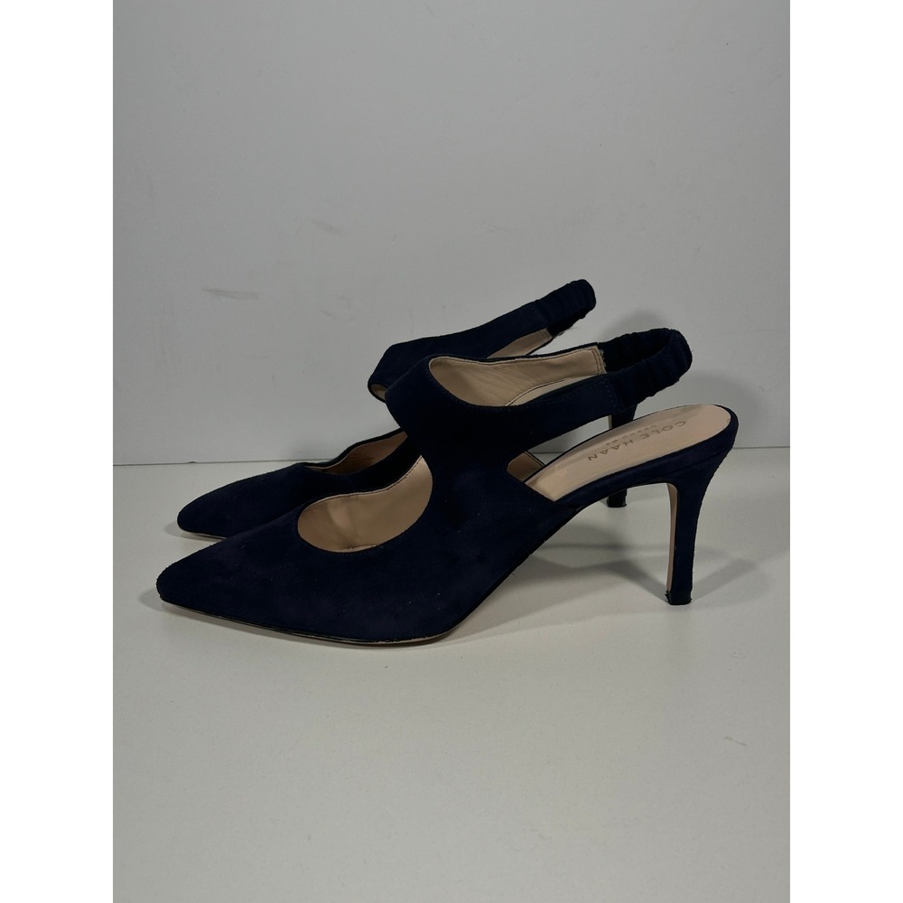 Cole Haan Vandam Navy Blue Suede Slingback Pointed Toe Pumps Heels size 7.5B